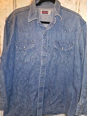 Vintage Big Mac Denim Western Pearl Snap Shirt Men's XL Blue Cowboy Ranch Shirt